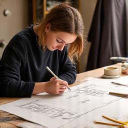 Diseñadora trabajando en patronaje a medida